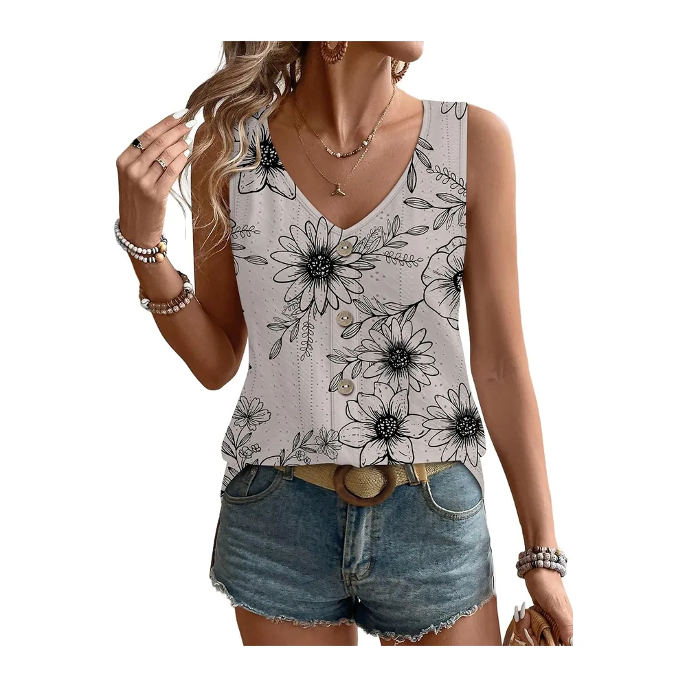 V-Neck Summer Tank Top Elegant Loose — Fleurkaki