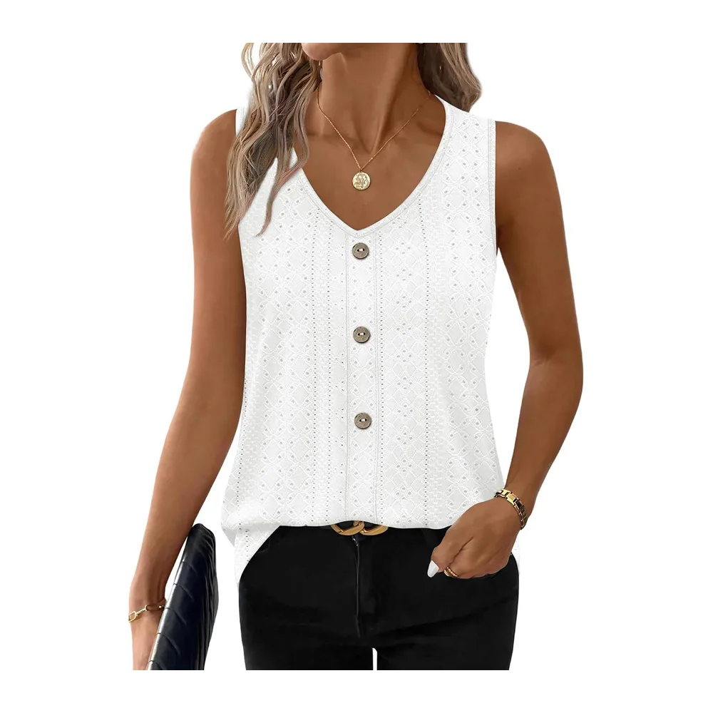 V-Neck Summer Tank Top Elegant Loose — Blanc