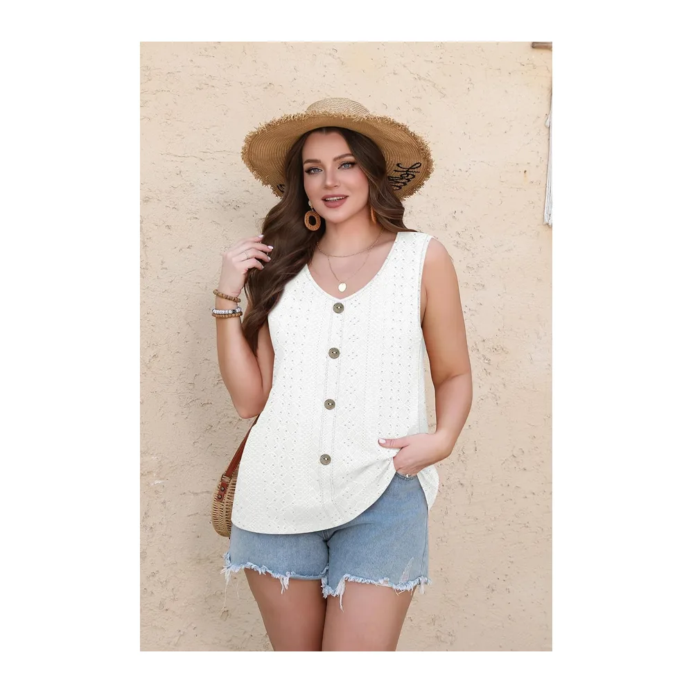 V-Neck Summer Tank Top Elegant Loose — Blanc