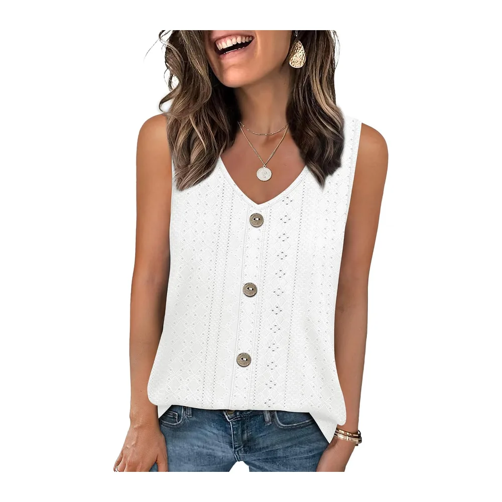 V-Neck Summer Tank Top Elegant Loose — Blanc