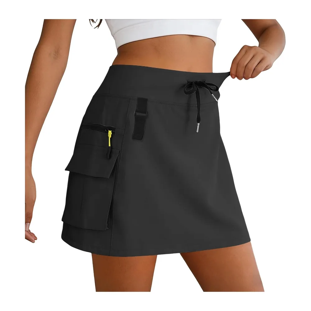 High Waist Cargo Skirt with Zipper Pockets, Casual Breathable Short Skirt Quick — Le Noir