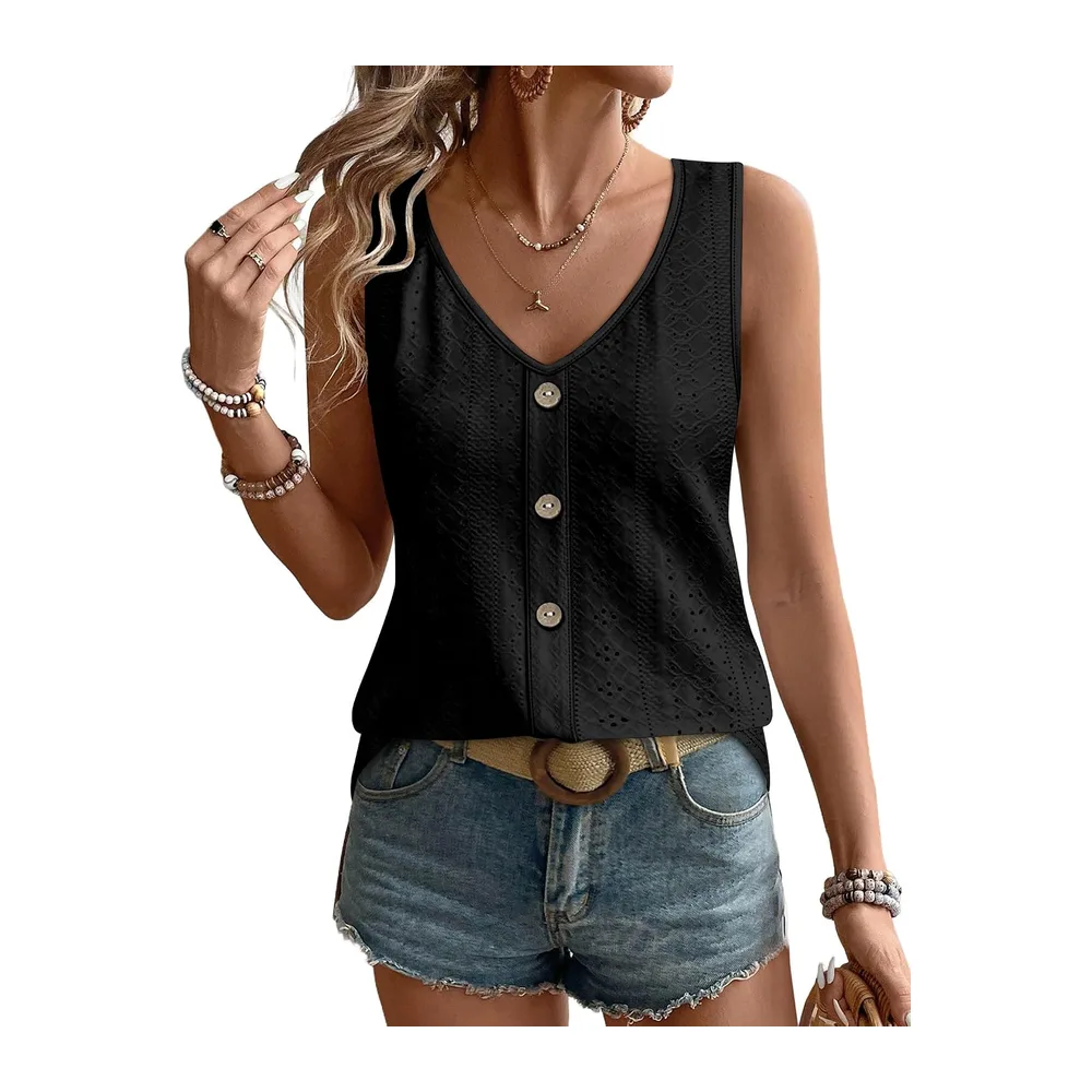 V-Neck Summer Tank Top Elegant Loose — Noir