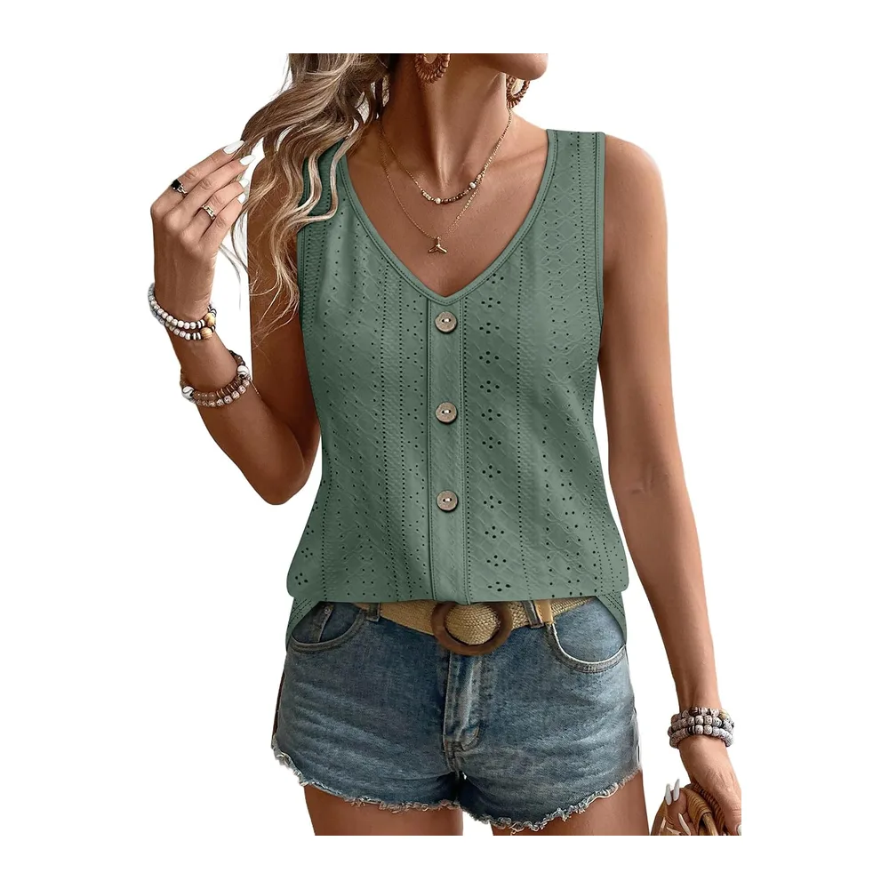 V-Neck Summer Tank Top Elegant Loose — Vertharicot