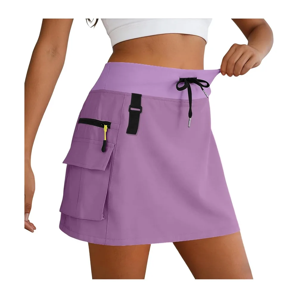 High Waist Cargo Skirt with Zipper Pockets, Casual Breathable Short Skirt — Rose Vif
