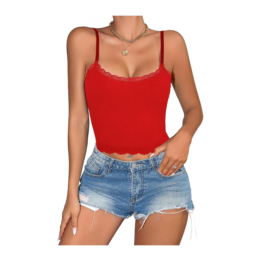 Summer Tank Top Sexy Crop Top Basic Y2K Tank Top Shirt Camisole — Rouge