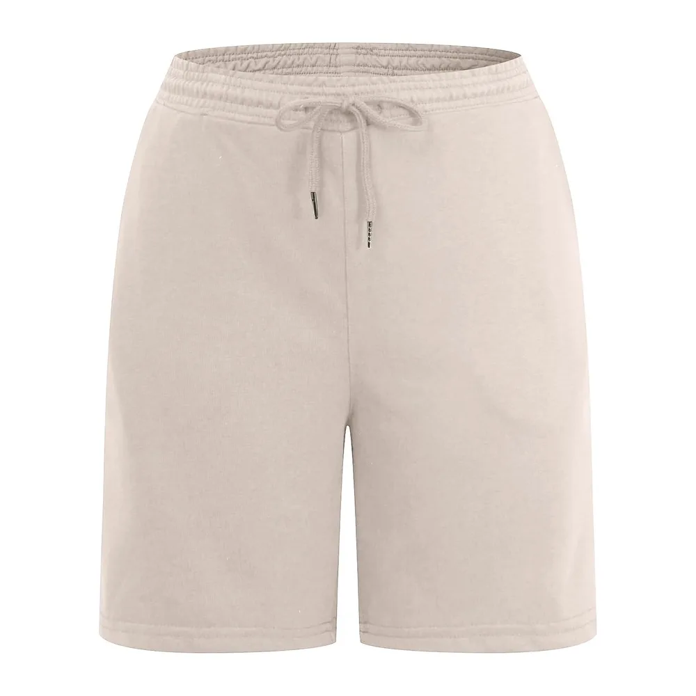 Long Loose Running Bermuda Shorts Summer High Waist Lightweight Plain Pocket — Beige