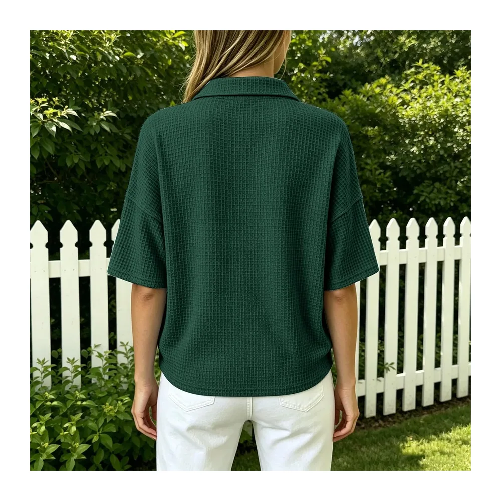 Henley Polo à manches courtes en tricot gaufré, respirant, style athlétique, tennis — Vert