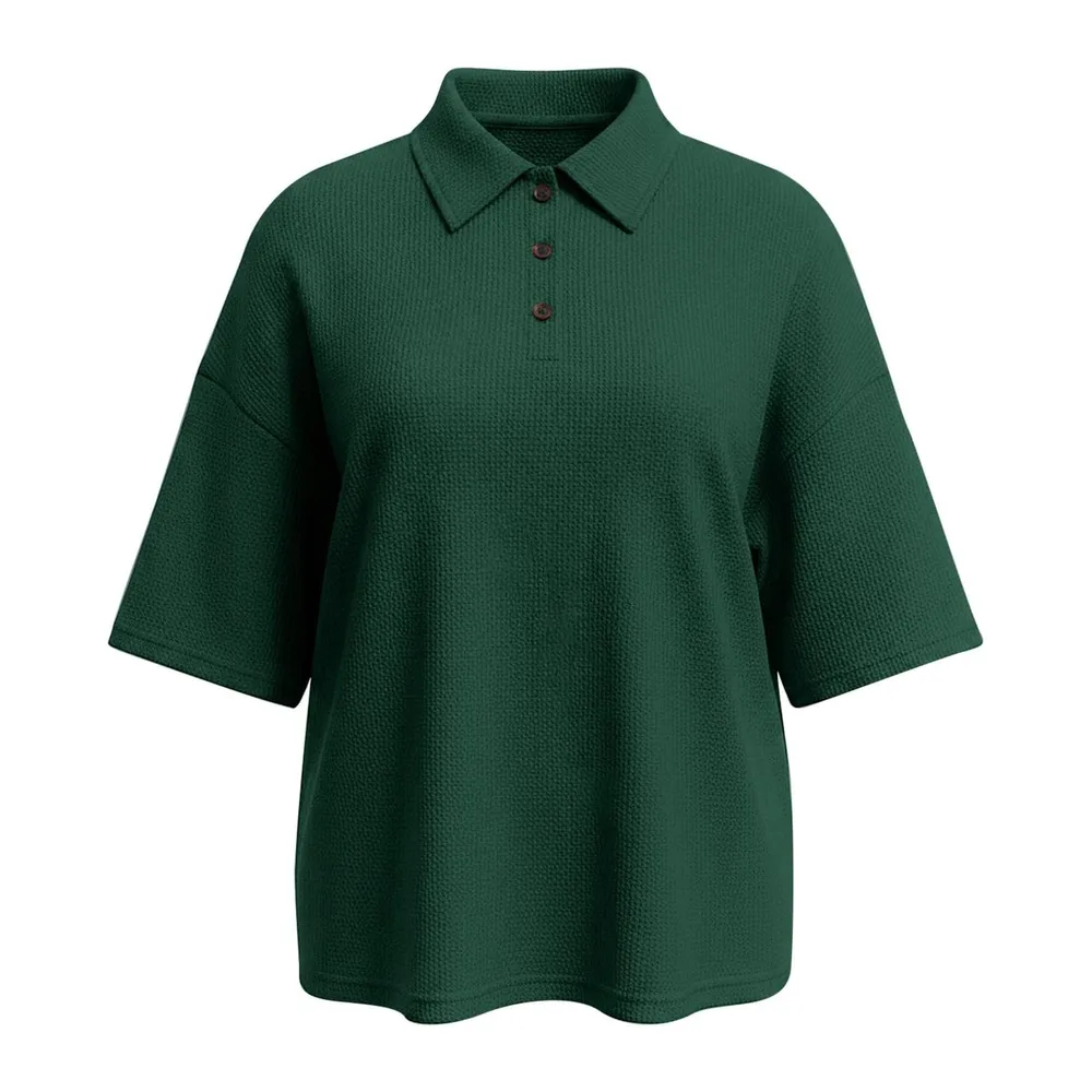 Henley Polo à manches courtes en tricot gaufré, respirant, style athlétique, tennis — Vert
