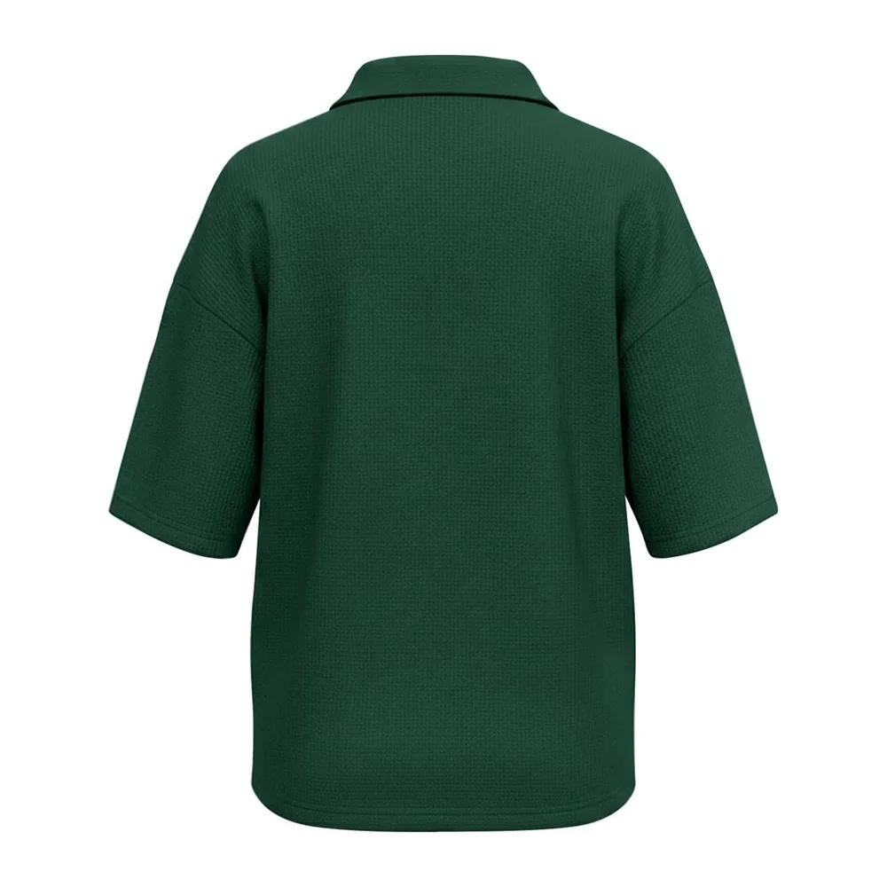 Henley Polo à manches courtes en tricot gaufré, respirant, style athlétique, tennis — Vert