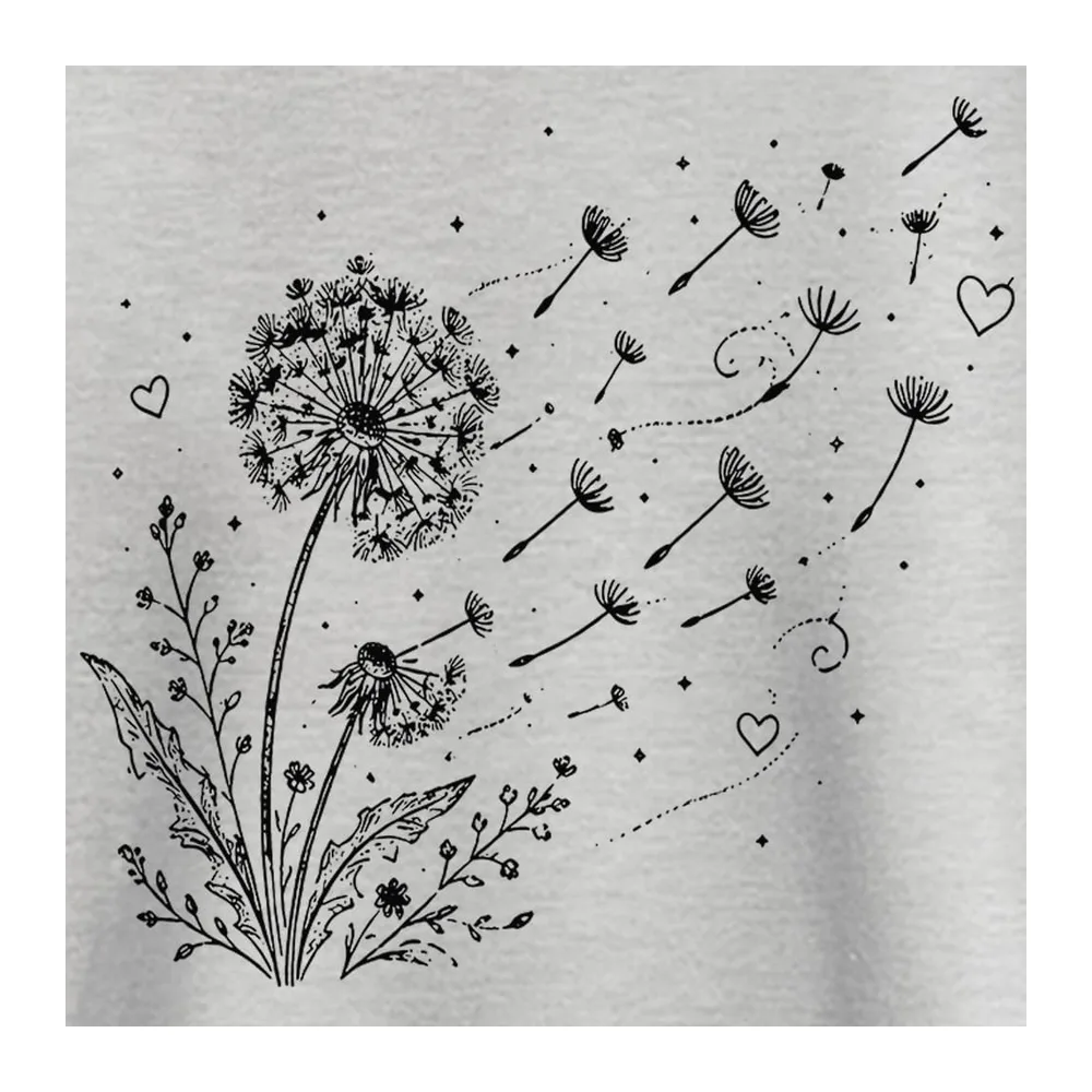 Dandelion Print Sweatshirt Casual Harajuku Pullover Loose Tops — Gris