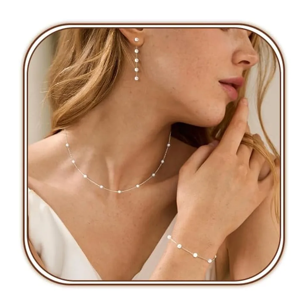Kakonia Jewellery Set Pearl Bracelet Necklace Earrings