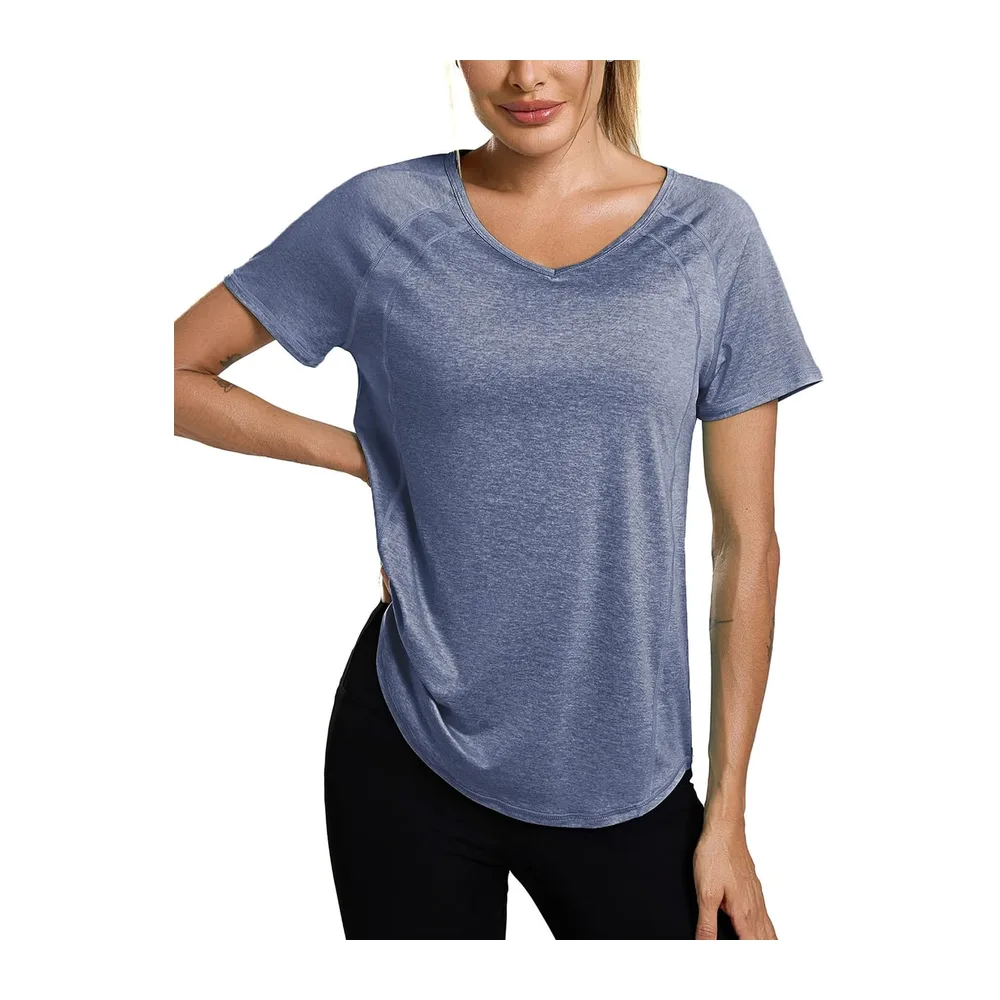 Short-Sleeved V-Neck Sports T-Shirts and Tops Quick Dry Top Yoga Running — Bleu Marine