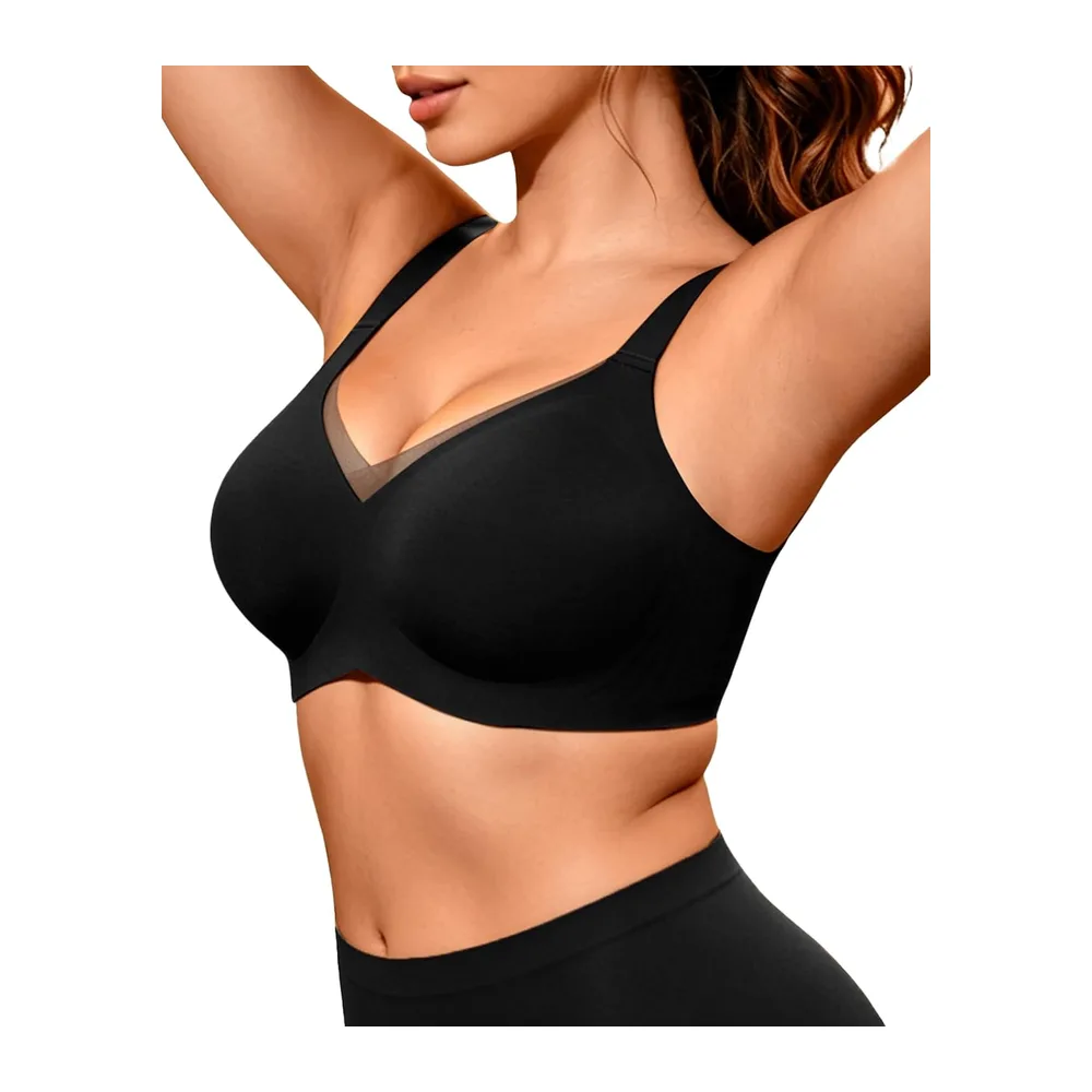 Seamless Bra Seamless V-Neck Push-Up Bra — Noir