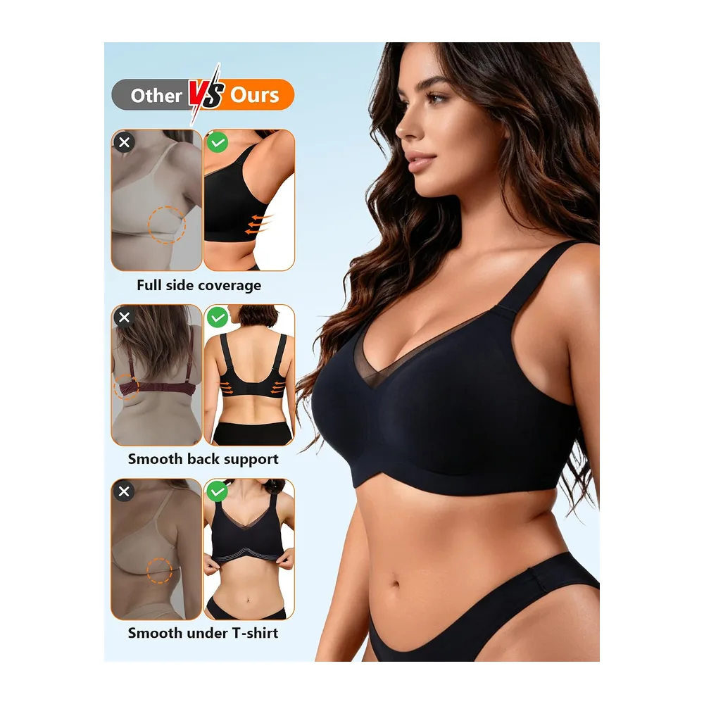 Seamless Bra Seamless V-Neck Push-Up Bra — Noir