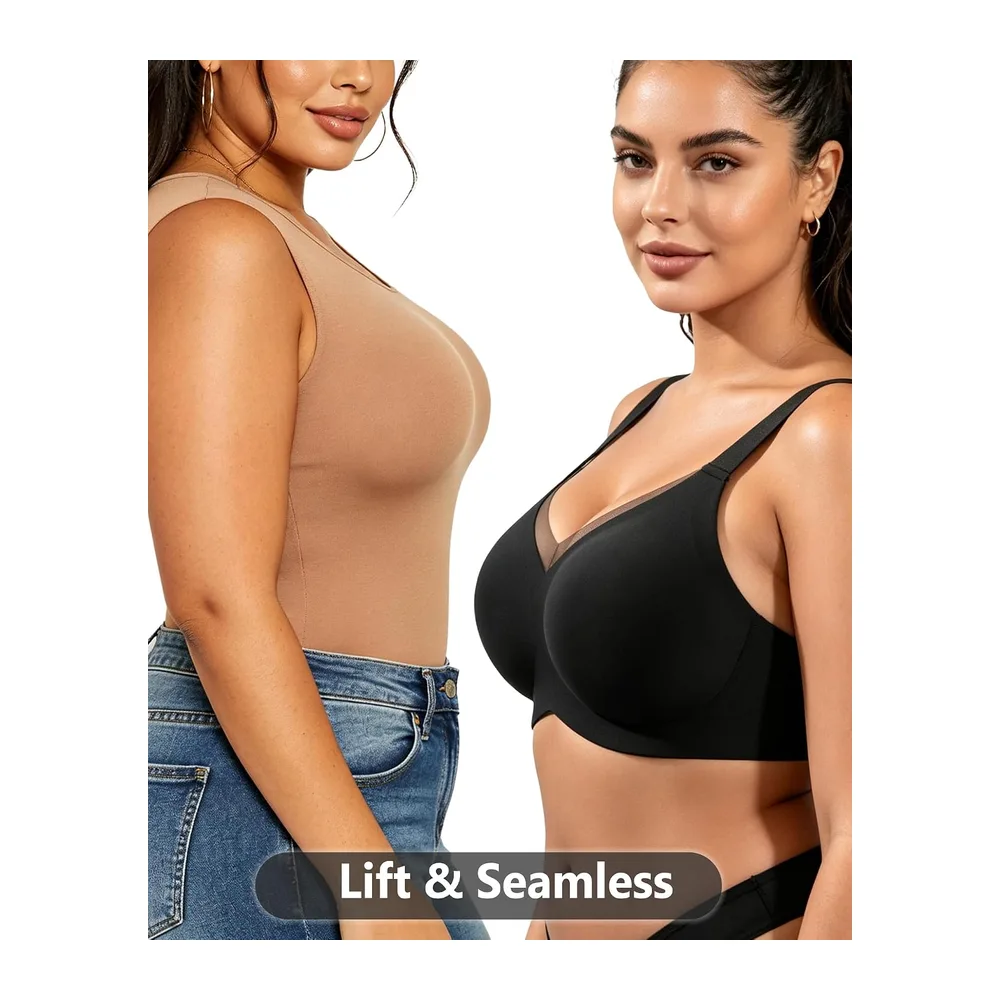 Seamless Bra Seamless V-Neck Push-Up Bra — Noir