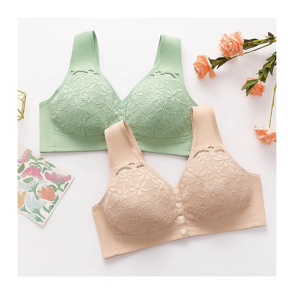 Soutien-Gorge Grande Taille sans Armatures avec Boucle Avant et Bonnet Fixe — Beige