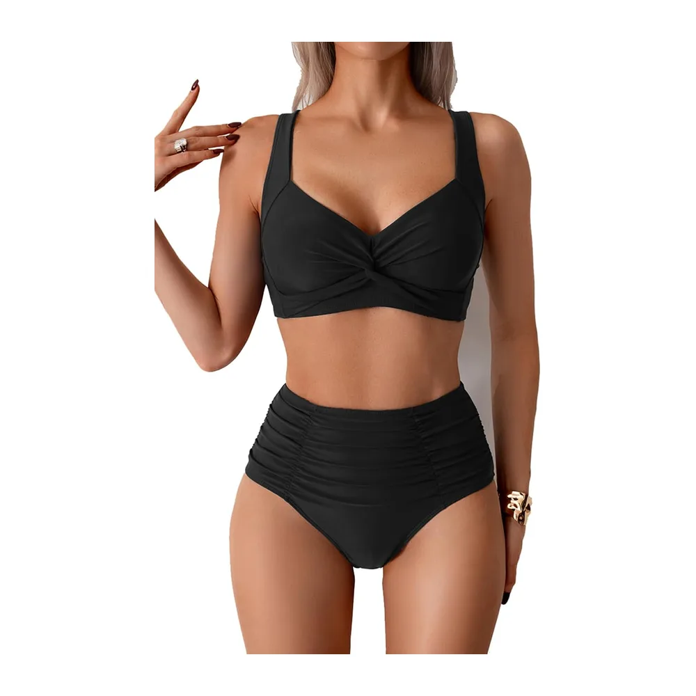 Swimsuit High Waist Swimwear Two Piece Sexy V Neck High Waist Bikini Set — Noir (41)