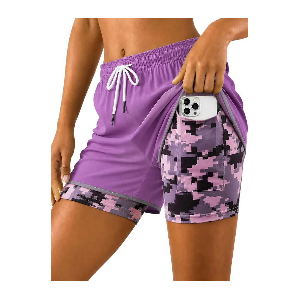 NnOuOnn 2 in 1 Running Shorts for with Pockets, Sports Shorts with Camouflage — Violet