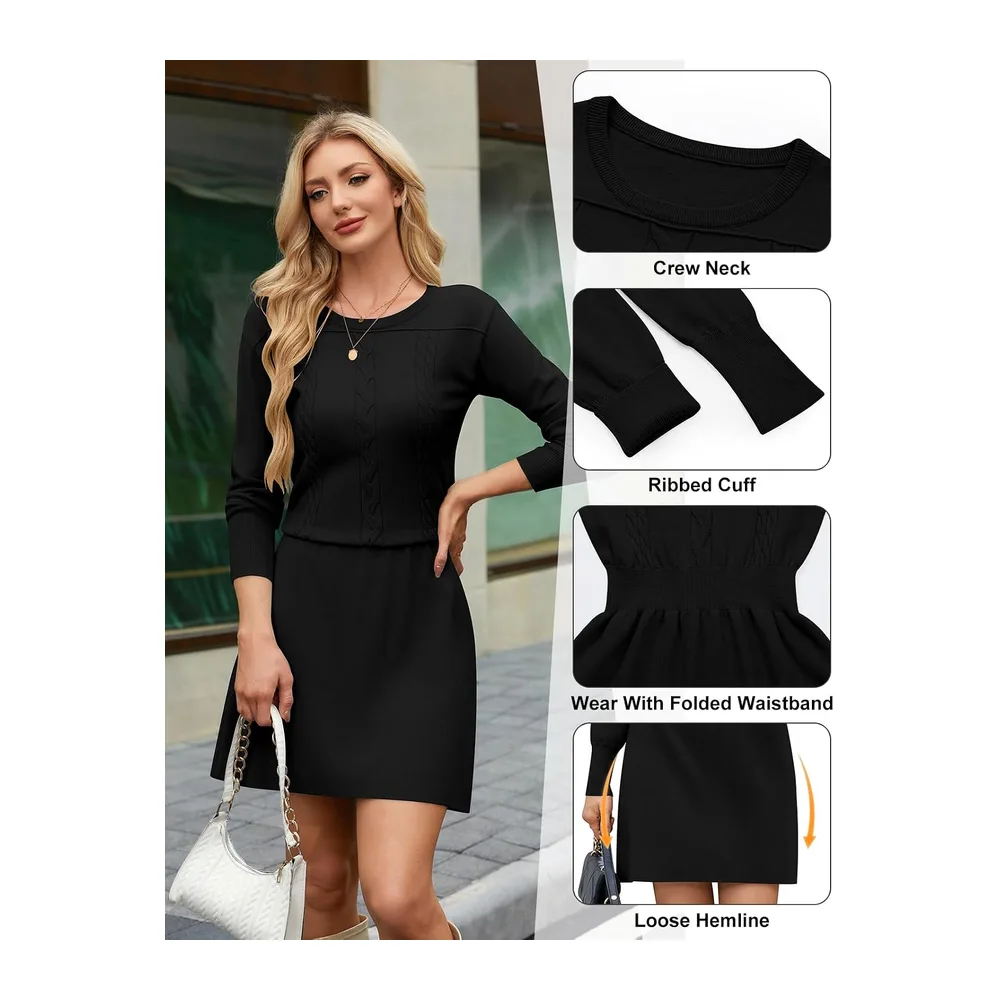 Sweater Dress Knitted Mini Dress Autumn Winter — Noir