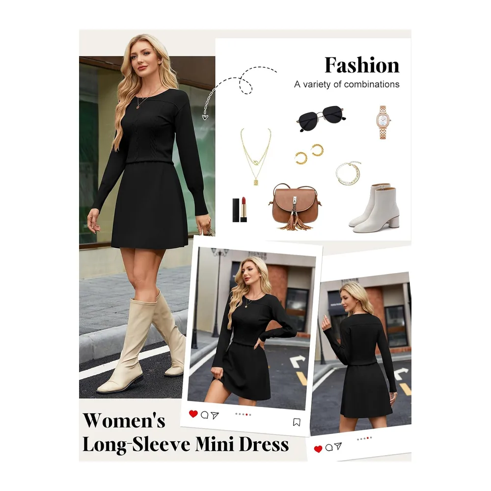 Sweater Dress Knitted Mini Dress Autumn Winter — Noir