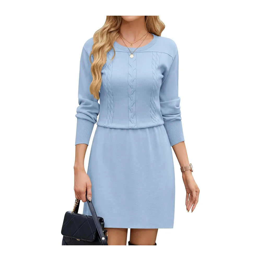 Sweater Dress Knitted Mini Dress Autumn Winter — Bleu Clair