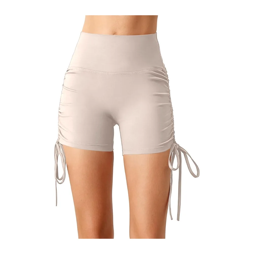 Pantalon de pole dance avec cordon de serrage, short de yoga, fitness — O Beige.
