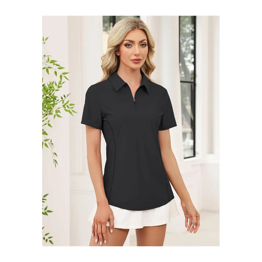 Short Sleeve Polo Shirt Stretch 1/4 Zip Top — Noir