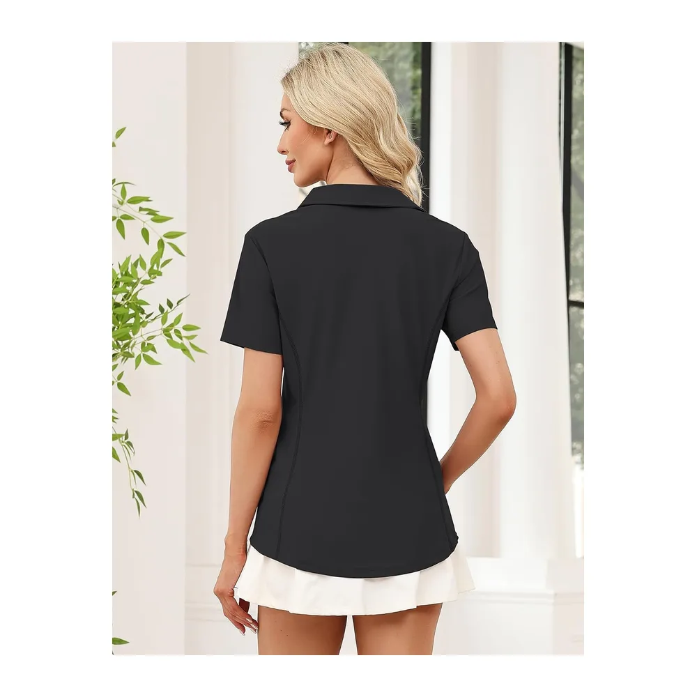 Short Sleeve Polo Shirt Stretch 1/4 Zip Top — Noir