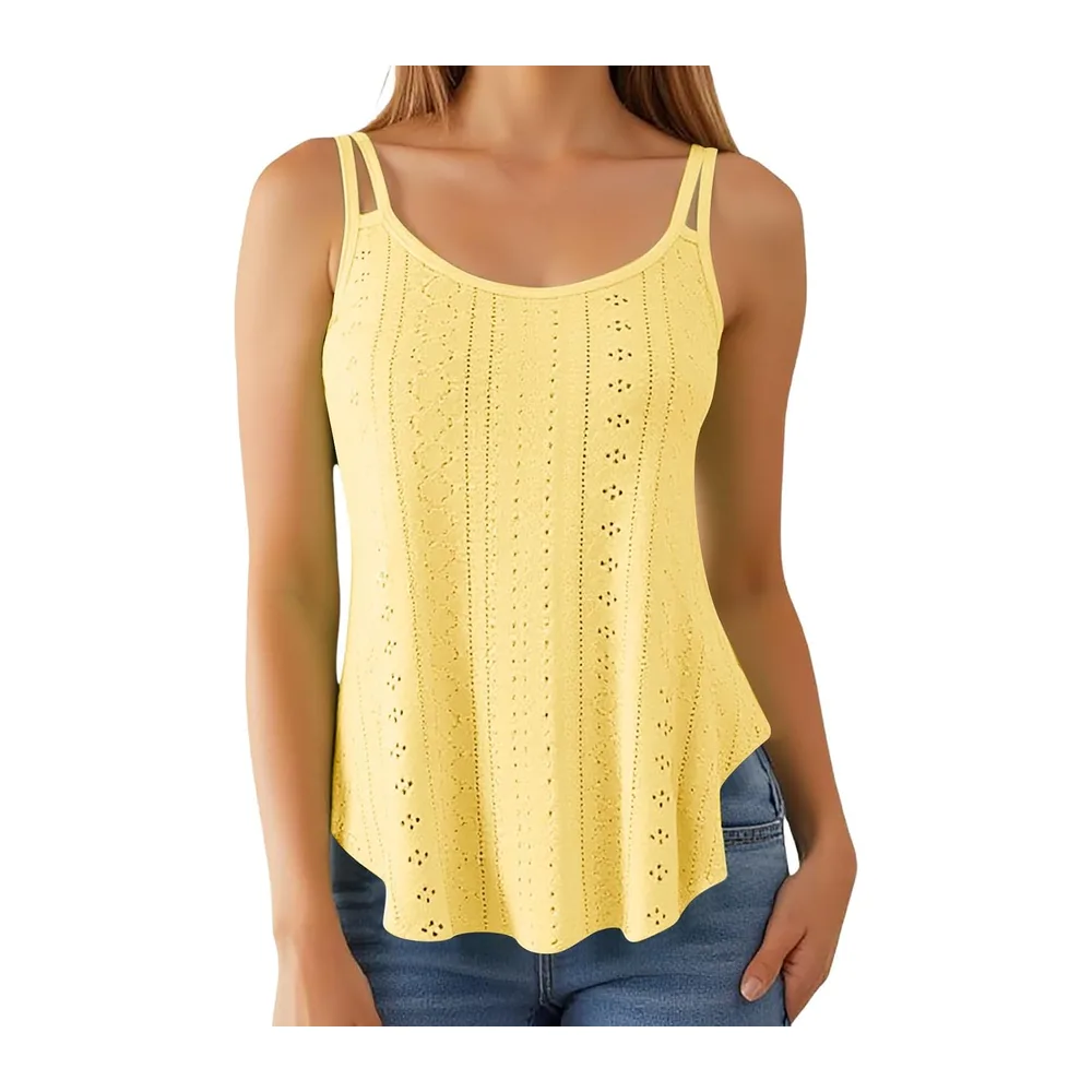 Chiffon Silk Tank Top Fashion Thin Straps Flowy Lightweight Fit Summer Casual Wear — Jaune
