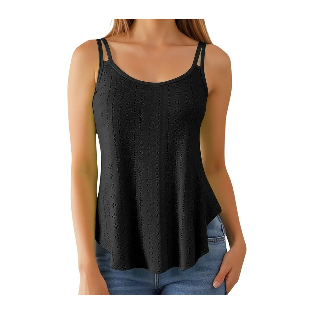 Chiffon Silk Tank Top Fashion Thin Straps Flowy Lightweight Fit Summer Casual Wear — Noir