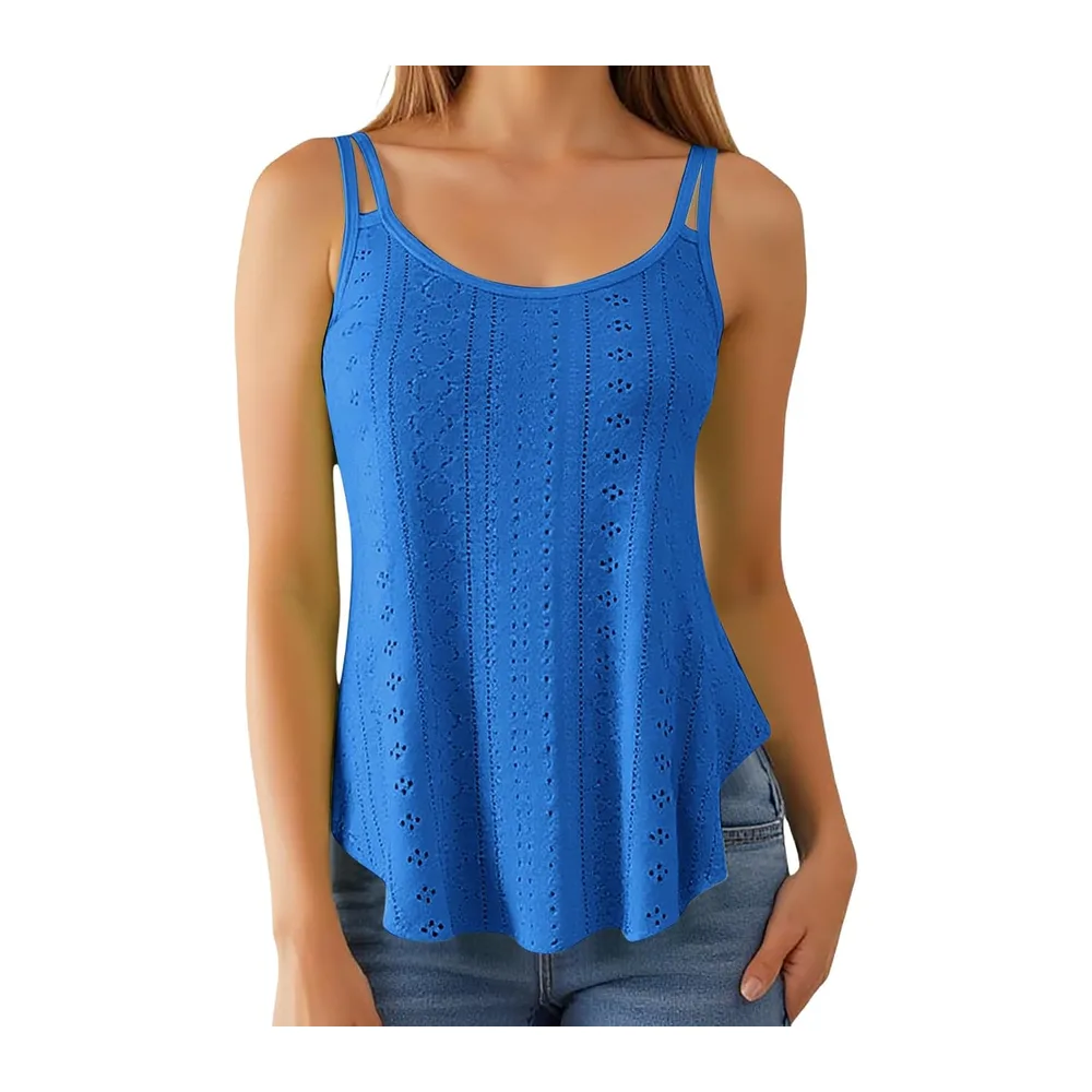 Chiffon Silk Tank Top Fashion Thin Straps Flowy Lightweight Fit Summer — Bleu Foncé
