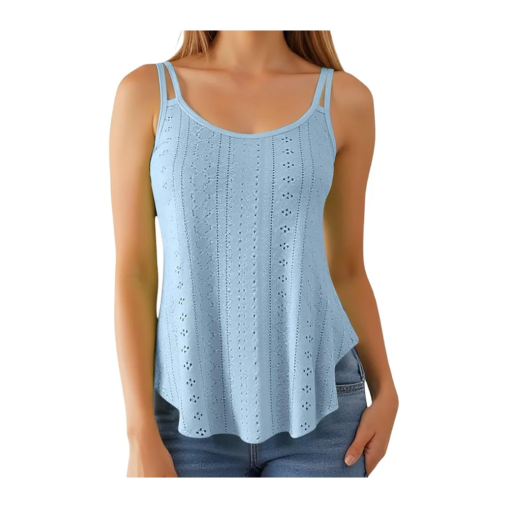 Chiffon Silk Tank Top Fashion Thin Straps Flowy Lightweight Fit Summer Casual Wear — Bleu
