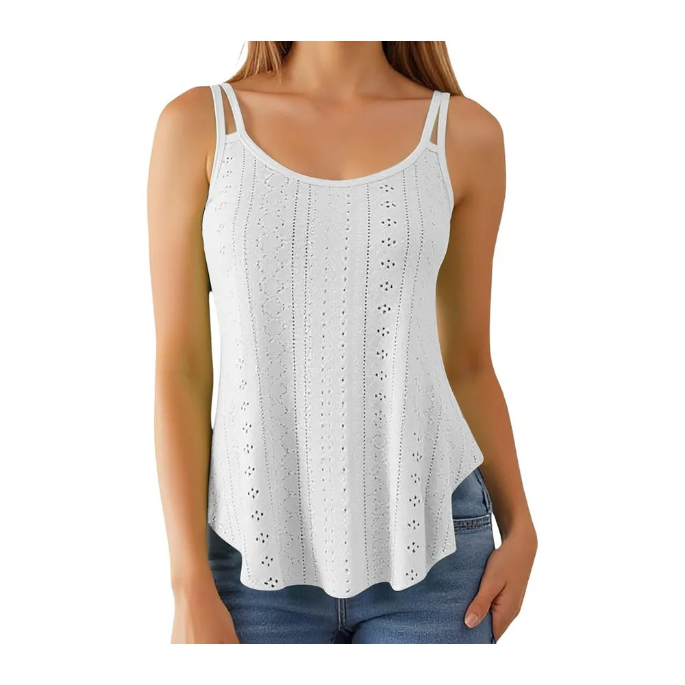 Chiffon Silk Tank Top Fashion Thin Straps Flowy Lightweight Fit Summer Casual Wear — Blanc