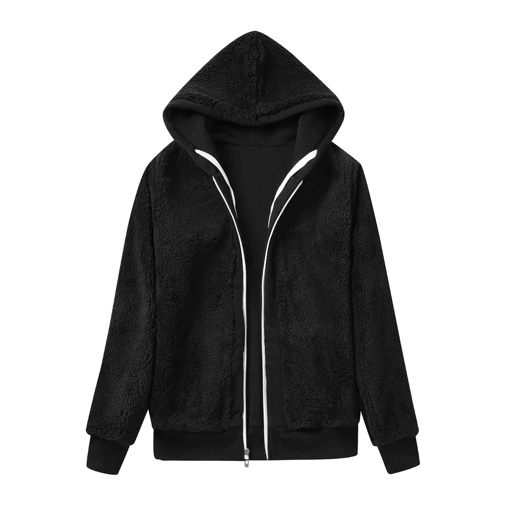 Veste polaire à capuche chaude avec doublure en peluche — Noir