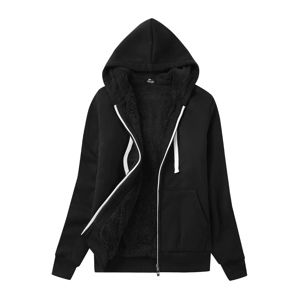 Veste polaire à capuche chaude avec doublure en peluche — Noir