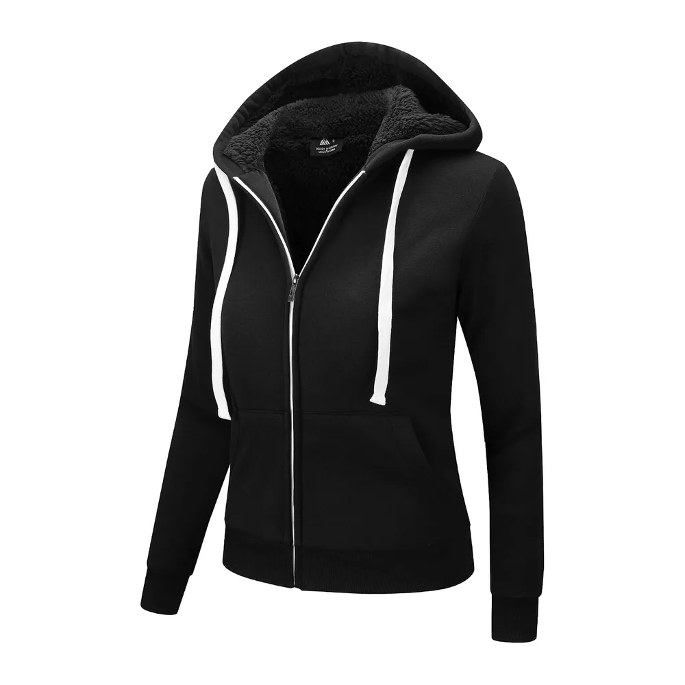 Veste polaire à capuche chaude avec doublure en peluche — Noir
