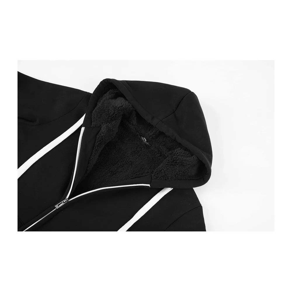 Veste polaire à capuche chaude avec doublure en peluche — Noir