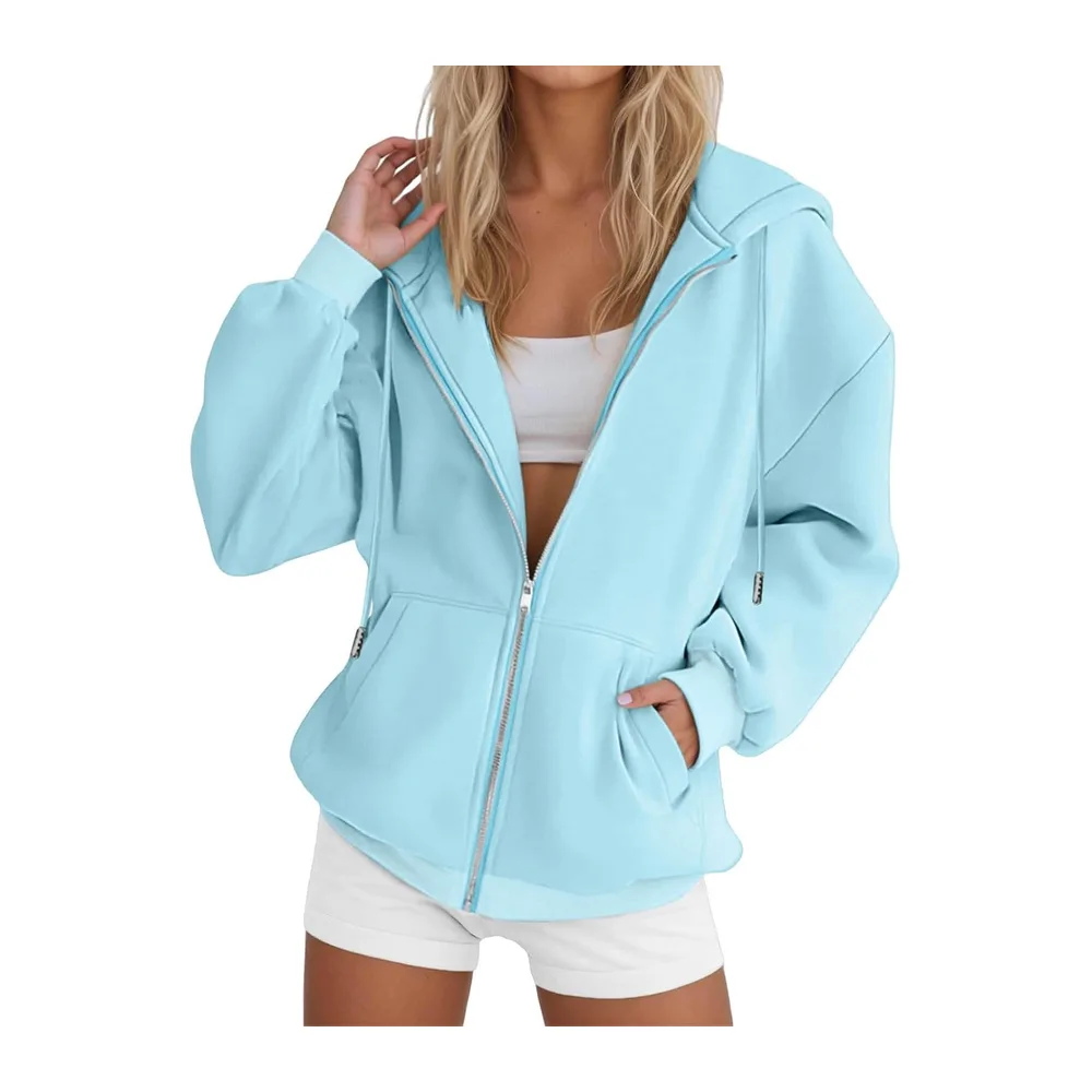Hooded Sweatshirt Jacket Zipper Pullover Solid Color Long Clothing — B-menthe Verte