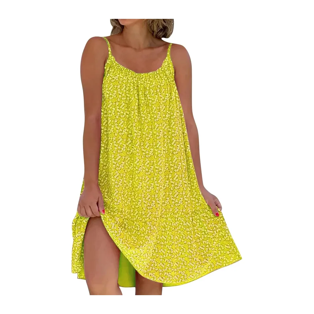 Robe Longue Bohème Fluide Maxi Décontractée Été Casual Plage Chic Élégante Ample — Jaune
