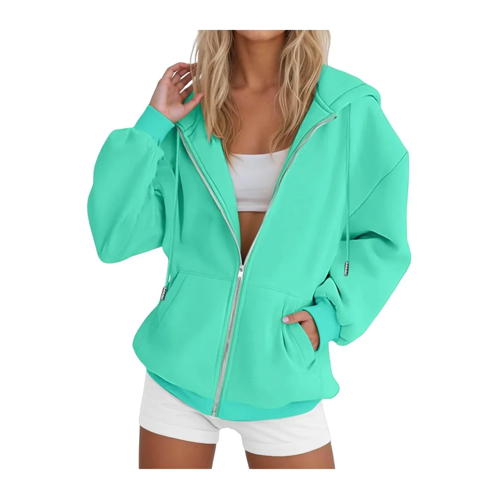 Hooded Sweatshirt Jacket Zipper Pullover Solid Color Long Clothing Sports — B-vert
