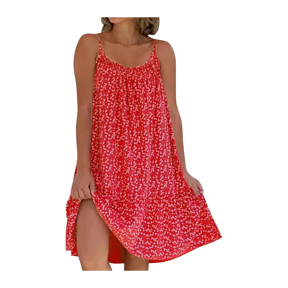 Robe Longue Bohème Fluide Maxi Décontractée Été Casual Plage Chic Élégante Ample — Rouge