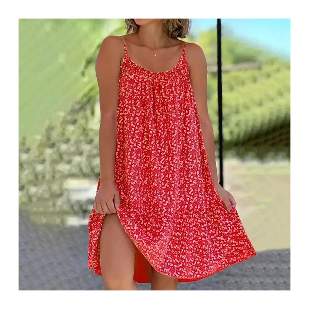 Robe Longue Bohème Fluide Maxi Décontractée Été Casual Plage Chic Élégante Ample — Rouge