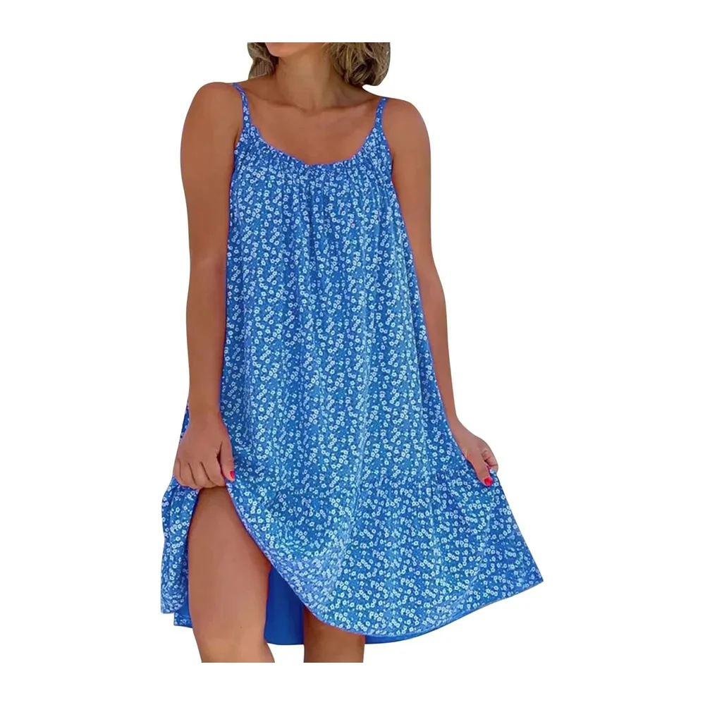 Robe Longue Bohème Fluide Maxi Décontractée Été Casual Plage Chic Élégante Ample — Bleu