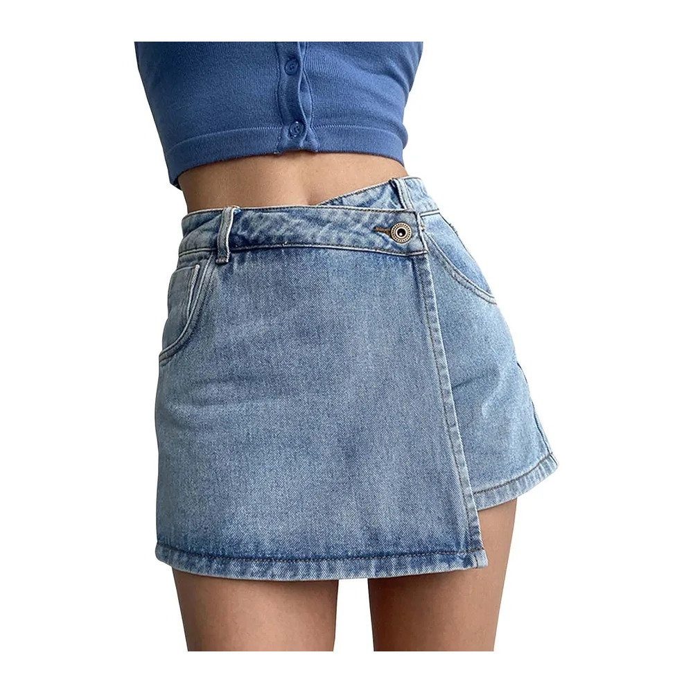 Short Ete Jean Large Bermuda Poches Grande Taille Taille Haute Shorts Baggy — Bleu