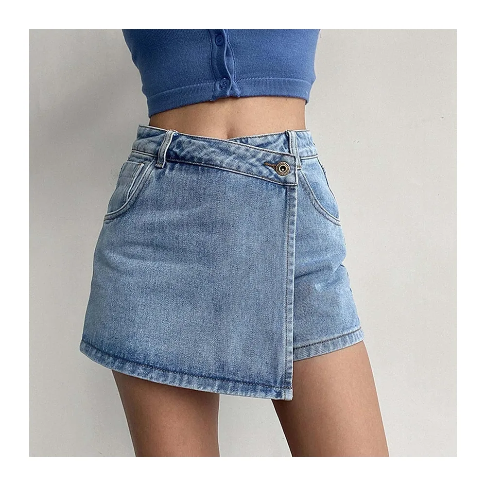 Short Ete Jean Large Bermuda Poches Grande Taille Taille Haute Shorts Baggy — Bleu