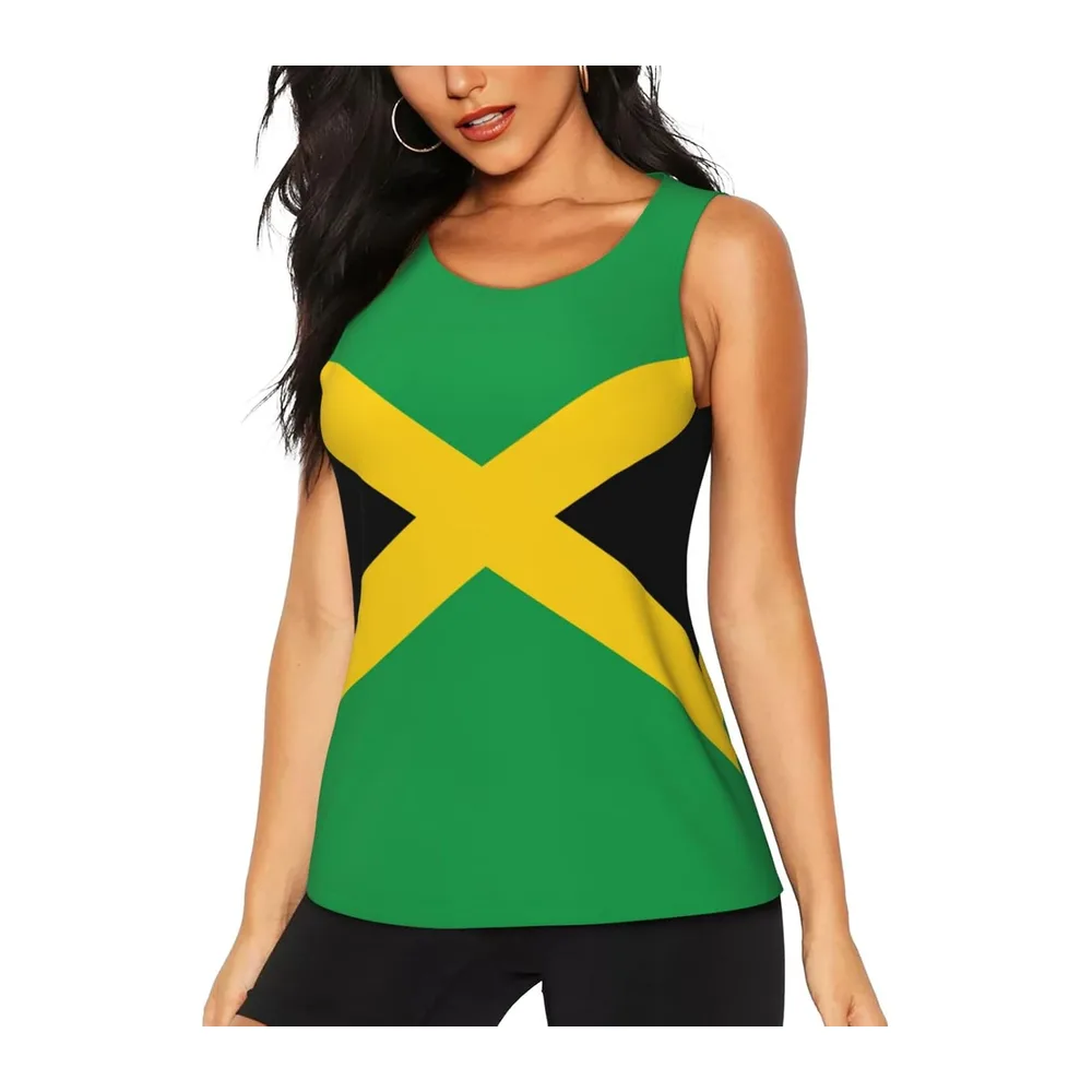 Débardeur léger sans manches imprimé drapeau de la Jamaïque, pour course à pied — Noir