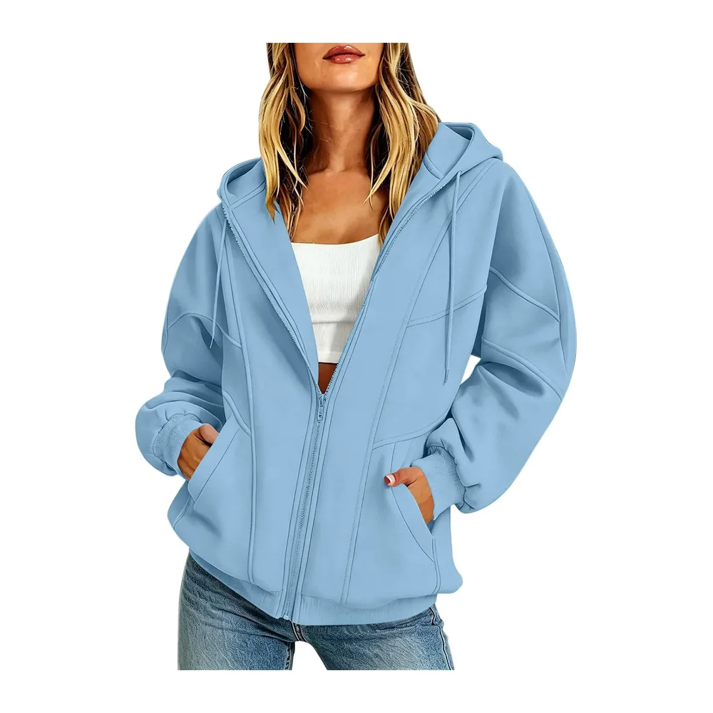 Sweatshirt with Hood and Pocket, Long-Sleeved Zip-Up Jacket, Sports Jacket — A1-bleu