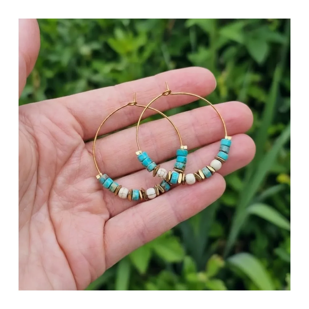 Créoles Boho Jaspe Sédiment Marin Ethnique Hippie Bohème Boucles Faciles à porter, perles