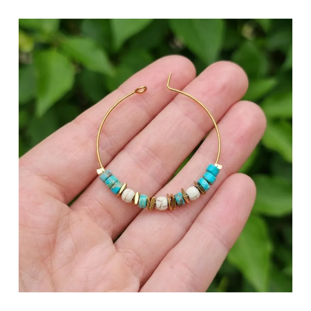 Créoles Boho Jaspe Sédiment Marin Ethnique Hippie Bohème Boucles Faciles à porter, perles