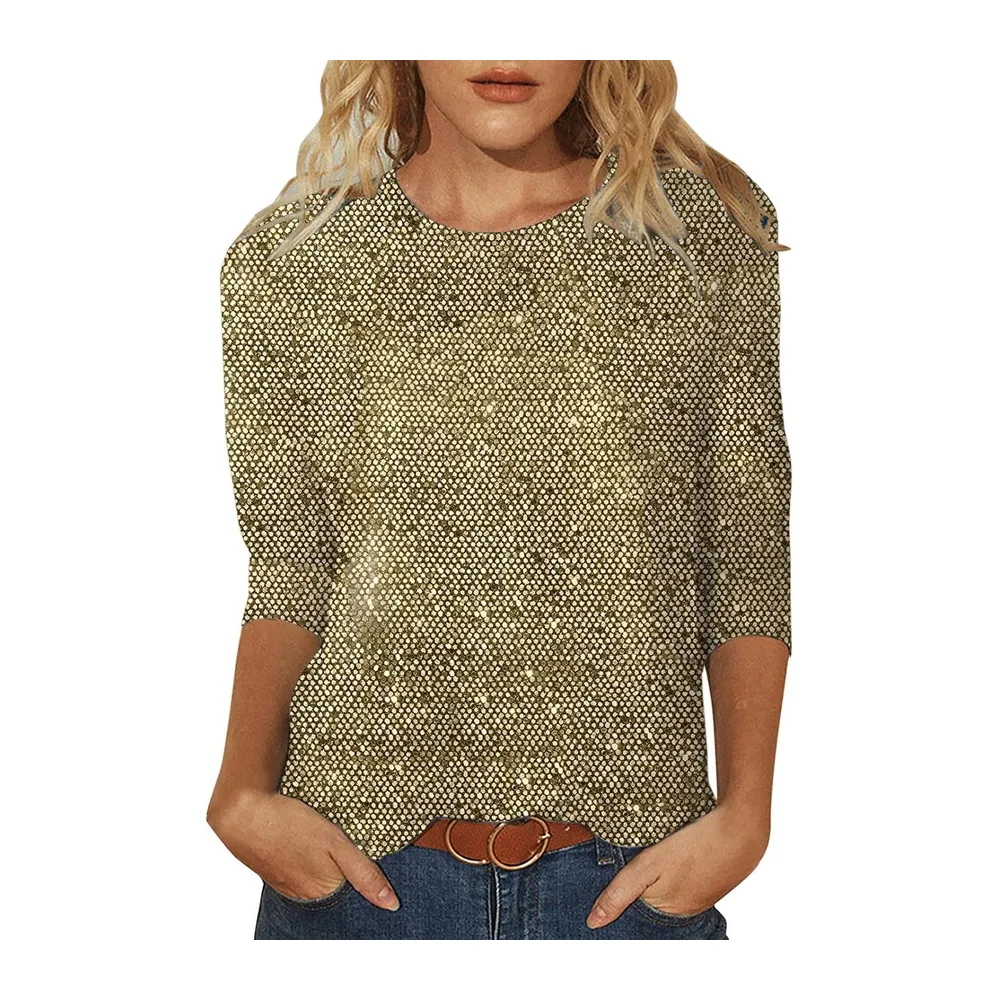 T-Shirt Coton Manches Longues Courtes Haut Casual Col Rond Basique Été Printemps — Kaki